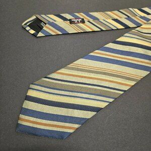 Nordstrom By JZ Richards Extra Long Silk Tie Striped Blue/Gold/Brown 64x3.75 USA